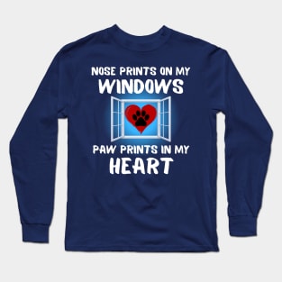 Dog Lover Quote Nose prints on window paw prints in heart Frit-Tees Long Sleeve T-Shirt